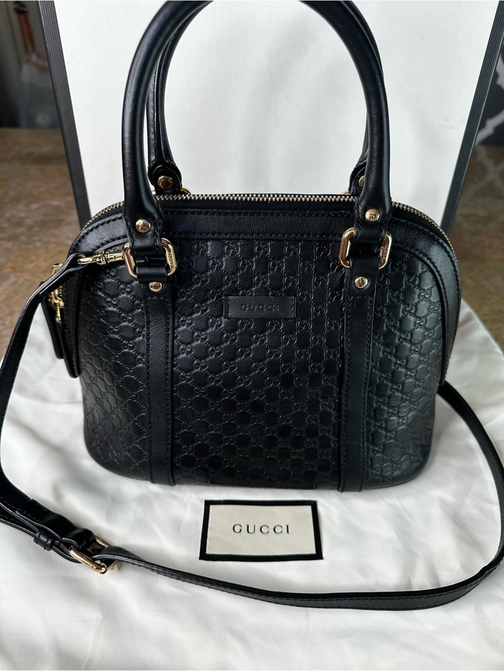 Gucci Black Embossed GG Leather Dome Crossbody
